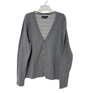 Club Monaco Cardigan Sweater Womens XL Gray Cotton Striped Lining Academia Y2K